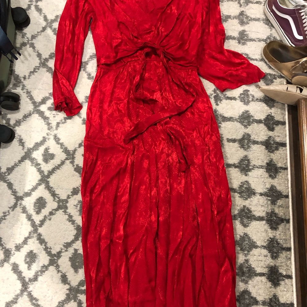 Topshop Red Wrap Gown with Bishop Sleeves